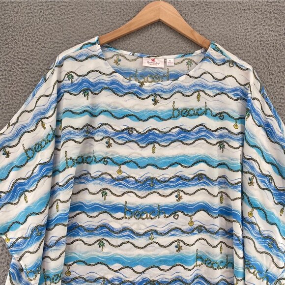 Quacker Factory Top Womens Extra Large Blue Ocean Charm Bracelet Shawl Blouse - Picture 2 of 9